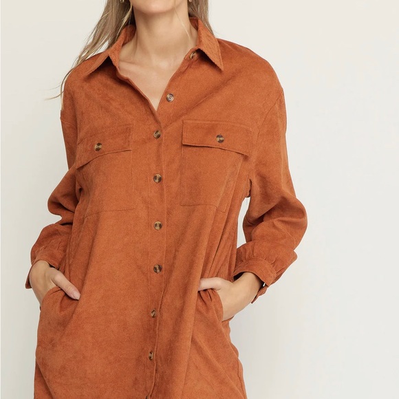 Corduroy Shirt Dress size Medium, rust color, Entro New - Picture 2 of 2